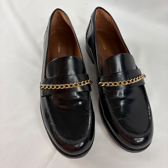 Reformation Women Black Chain Loafers Classic Leather Gold Hardware 8.5 Preppy - Picture 6 of 10